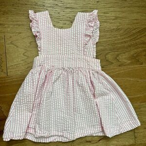 Pink Seersucker Striped Kids Dress with Ruffles 3T